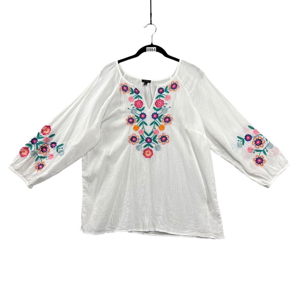 Talbots Blouse Women's L White Embroidered Cotton Boho Peasant Coastal